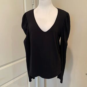 Nation Ltd Black V Neck Puff Sleeve Top M